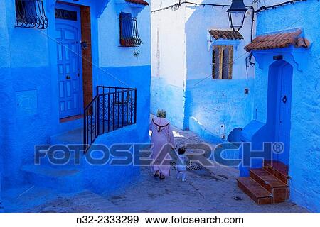 Old Medina, Chefchaouen, Xaouen, Street scene in the Blue Medina, Rif region, Morocco, North Africa. View Large Photo Image Stock Photo - Old Medina, Chefchaouen, Xaouen, Street scene in the Blue Medina, Rif region, Morocco, North Africa.. Fotosearch