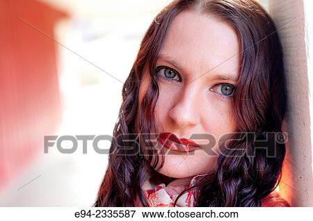 Portrait of a 33 year old brunette woman outdoors. View Large Photo Image Stock Photo - Portrait of a 33 year old brunette woman outdoors.. Fotosearch