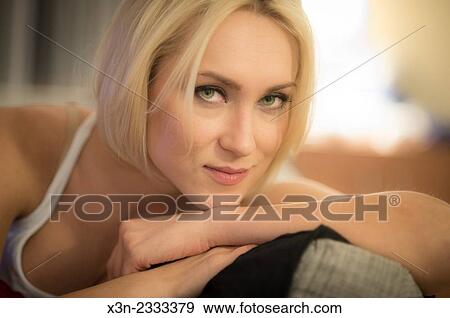 Stock Photo - Pretty blonde woman portrait.. Fotosearch