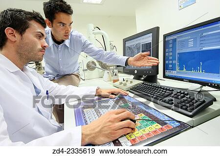 Stock Photo - Researchers. SEM. Scanning Electronic Microscope. Technological Services to Industry. Tecnalia Research & Innovation, Donostia, San Sebastian, Gipuzkoa, Basque Country, Spain.. Fotosearch