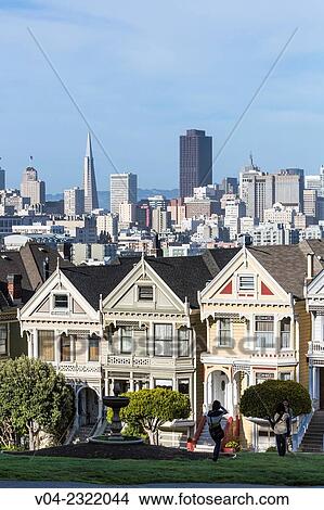 Skyline of San Francisco with the famous houses? Painted Ladies? in the foreground, California, USA View Large Photo Image Picture - Skyline of San Francisco with the famous houses? Painted Ladies? in the foreground, California, USA. Fotosearch