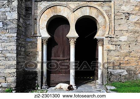 Stock Image - The Mozarabic church of Santiago, Xth century. Penalba de Santiago, Leon, Spain. Fotosearch