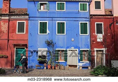 Venice Italy Burano colorful houses along island canals. View Large Photo Image Stock Photo - Venice Italy Burano colorful houses along island canals.. Fotosearch