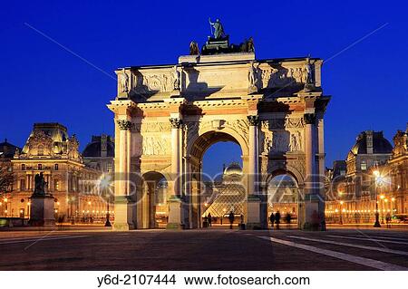 Picture - Arc de Triomphe du Carrousel and the Louvre at Dusk, Paris, France.. Fotosearch