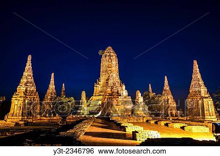 Asia. Thailand, Phra Nakhon Si Ayutthaya, old capital of Siam. Ayutthaya archaeological Park, classified UNESCO World Heritage. Wat Chai Watthanaramat by night. View Large Photo Image Stock Photograph - Asia. Thailand, Phra Nakhon Si Ayutthaya, old capital of Siam. Ayutthaya archaeological Park, classified UNESCO World Heritage. Wat Chai Watthanaramat by night.. Fotosearch