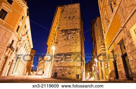 Stock Photo - At left Via Giuseppe Pianigiani, at right Palazzo Salimbeni and Via dei Montanini, Siena, Siena, UNESCO World Heritage Site, Tuscany, Italy, Europe.. Fotosearch