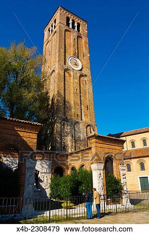 Campanile, clock tower, of Chiesa dei Santi Maria e Donato, church, Murano island, Venice, Italy. View Large Photo Image Stock Photo - Campanile, clock tower, of Chiesa dei Santi Maria e Donato, church, Murano island, Venice, Italy.. Fotosearch