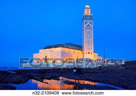 Casablanca, Hassan II Mosque at Dusk, Morocco, North Africa, Maghreb, Atlantic Coast,. View Large Photo Image Stock Photo - Casablanca, Hassan II Mosque at Dusk, Morocco, North Africa, Maghreb, Atlantic Coast,.. Fotosearch