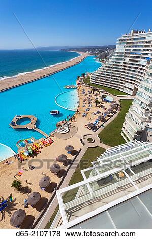 Chile, Algarrobo, San Alfonso del Mar, World's largest man-made pool, elevated view. View Large Photo Image Stock Photo - Chile, Algarrobo, San Alfonso del Mar, World's largest man-made pool, elevated view.. Fotosearch