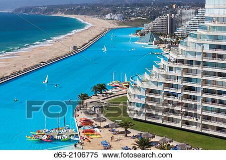 Chile, Algarrobo, San Alfonso del Mar, World's largest man-made pool, elevated view. View Large Photo Image Stock Photography - Chile, Algarrobo, San Alfonso del Mar, World's largest man-made pool, elevated view.. Fotosearch