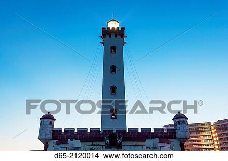 Picture - Chile, La Serena, Faro Monumental, lighthouse, dawn.. Fotosearch