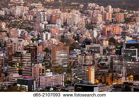 Chile, Santiago, elevated city view from the Cerro San Cristobal hill, dusk. View Large Photo Image Stock Image - Chile, Santiago, elevated city view from the Cerro San Cristobal hill, dusk.. Fotosearch