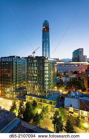Chile, Santiago, elevated view of Providencia buildings, dawn. View Large Photo Image Picture - Chile, Santiago, elevated view of Providencia buildings, dawn.. Fotosearch
