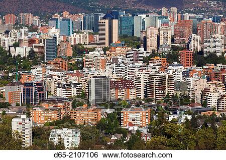 Chile, Santiago, elevated view of Providencia buildings Cerro San Cristobal hill. View Large Photo Image Stock Photograph - Chile, Santiago, elevated view of Providencia buildings Cerro San Cristobal hill.. Fotosearch