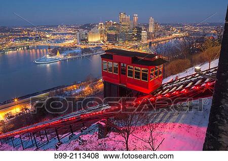 CHRISTMAS LIGHTS DUQUESNE INCLINE RED CABLE CAR MOUNT WASHINGTON PITTSBURGH SKYLINE PENNSYLVANIA USA. View Large Photo Image Stock Photo - CHRISTMAS LIGHTS DUQUESNE INCLINE RED CABLE CAR MOUNT WASHINGTON PITTSBURGH SKYLINE PENNSYLVANIA USA.. Fotosearch