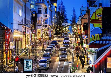 Stock Image - Christmas time, Reykjavik, Iceland.. Fotosearch