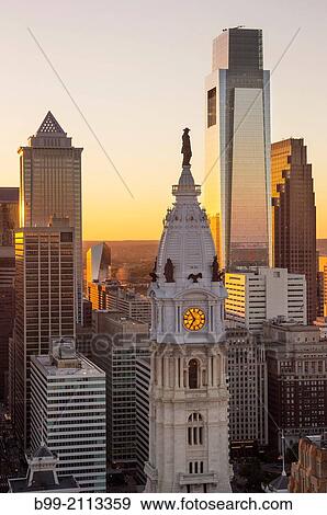 CITY HALL COMCAST TOWER DOWNTOWN SKYLINE PHILADELPHIA PENNSYLVANIA USA. View Large Photo Image Stock Photo - CITY HALL COMCAST TOWER DOWNTOWN SKYLINE PHILADELPHIA PENNSYLVANIA USA.. Fotosearch