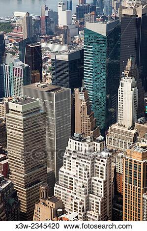 Stock Image - cityscape, view from empire state building, west side, skyscrapers, Manhattan, New York, Usa, America.. Fotosearch