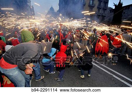 Picture - Correfocs', La Merce festival, Barcelona, Catalonia, Spain.. Fotosearch