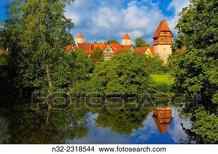 Dinkelsbuhl, Baeuerlin Tower, Woernitz River, Dinkelsbuhl, Romantic Road, Romantische Strasse, Middle Franconia, Bavaria, Germany. View Large Photo Image Picture - Dinkelsbuhl, Baeuerlin Tower, Woernitz River, Dinkelsbuhl, Romantic Road, Romantische Strasse, Middle Franconia, Bavaria, Germany.. Fotosearch
