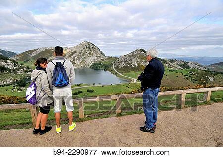 Stock Photo - Enol Lake. Covadonga Lakes. Cangas de Onis Council. Picos de Europa National Park. Principaly of Asturias. Spain.. Fotosearch