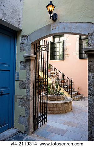 Entrance and Courtyard, Venetian Town House, Chania, Crete, Greece. View Large Photo Image Picture - Entrance and Courtyard, Venetian Town House, Chania, Crete, Greece.. Fotosearch