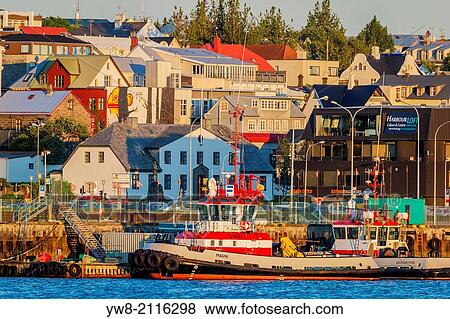 Stock Photo - Fishing boat docked, Reykjavik, Iceland.. Fotosearch