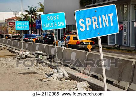 Florida, Miami Beach, Collins Aveune, street, under construction, road repair, capital improvements, signs, business names, businesses, affected,. View Large Photo Image Stock Photography - Florida, Miami Beach, Collins Aveune, street, under construction, road repair, capital improvements, signs, business names, businesses, affected,.. Fotosearch