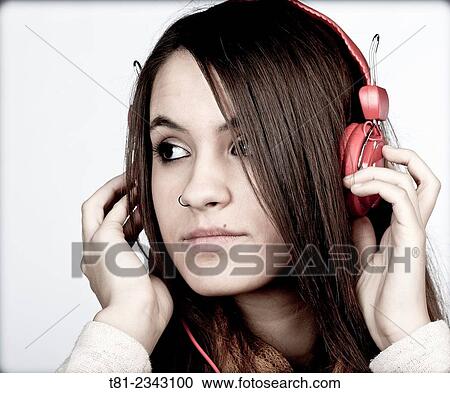 girl, listening to music with headphones View Large Photo Image Stock Image - girl, listening to music with headphones. Fotosearch