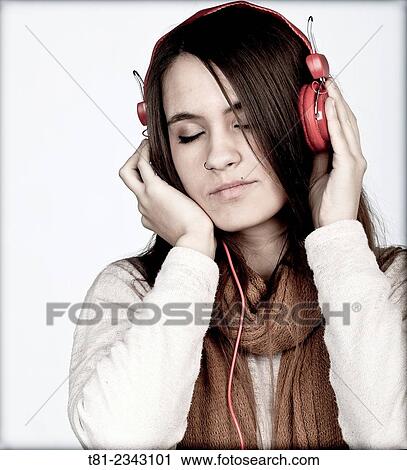 girl, listening to music with headphones View Large Photo Image Stock Image - girl, listening to music with headphones. Fotosearch