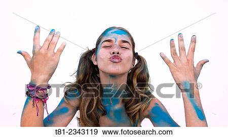 girl painted blue, Peniscola View Large Photo Image Stock Photo - girl painted blue, Peniscola. Fotosearch