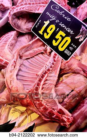 Goat kid meat. La Boqueria market. Barcelona. Catalonia. Spain. View Large Photo Image Stock Image - Goat kid meat. La Boqueria market. Barcelona. Catalonia. Spain.. Fotosearch