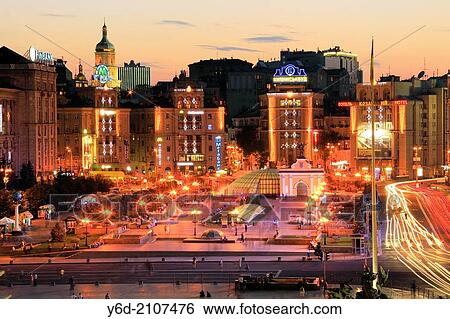 Independence Square at Sunset, Kiev, Ukraine. View Large Photo Image Stock Photograph - Independence Square at Sunset, Kiev, Ukraine.. Fotosearch
