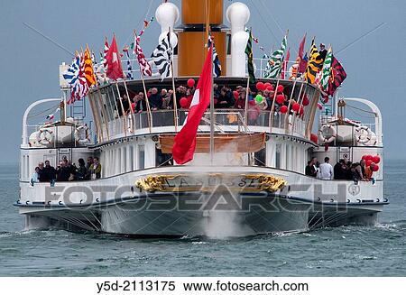 La Suisse' - historic steamboat still efficient, here on Geneva Lake close to Morges during historic steamboats parade - Parade Naval, Switzerland, Europe. View Large Photo Image Stock Photography - La Suisse' - historic steamboat still efficient, here on Geneva Lake close to Morges during historic steamboats parade - Parade Naval, Switzerland, Europe.. Fotosearch