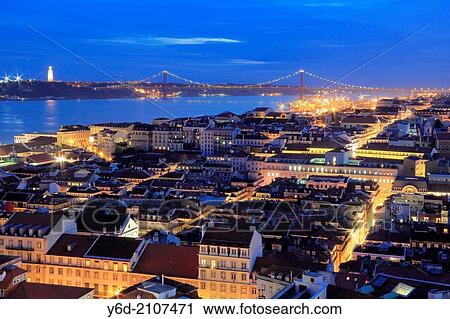 Stock Image - Lisbon at Night, Portugal.. Fotosearch