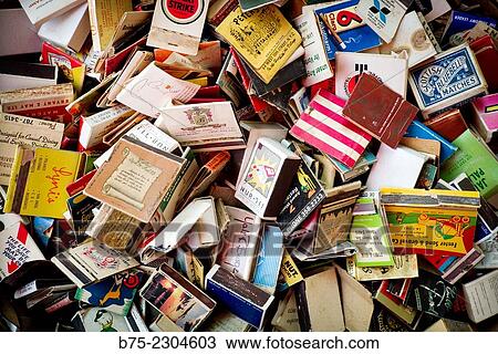 Stock Image - Lots of boxes of vintage matches. Fotosearch