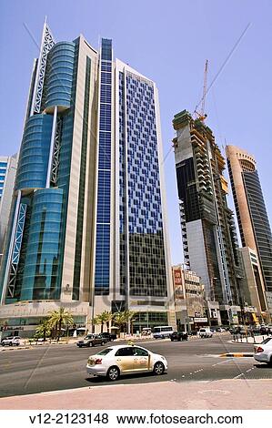Modern Skyscraper, Street view in Kuwait city View Large Photo Image Stock Photo - Modern Skyscraper, Street view in Kuwait city. Fotosearch
