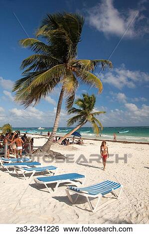 Stock Photograph - People at the beach, Tulum, Quintana Roo, Yucatan Province, Mexico, North America.. Fotosearch