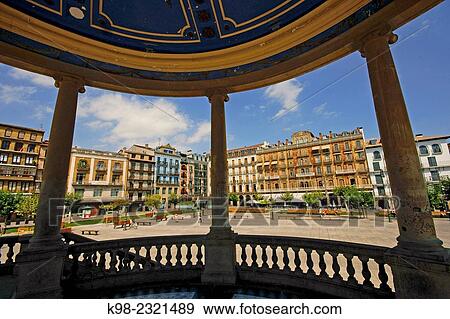 Plaza del Castillo square, Pamplona, Navarra, Spain View Large Photo Image Stock Photo - Plaza del Castillo square, Pamplona, Navarra, Spain. Fotosearch