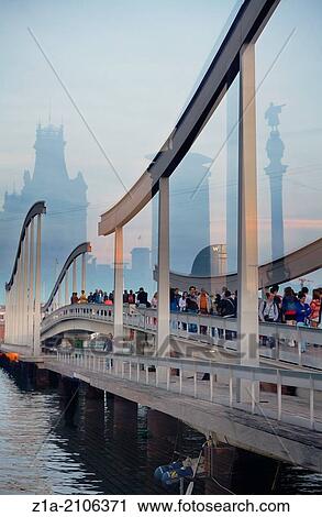 Stock Image - "Rambla del Mar"" footbridge to Maremagnum area, Barcelona harbour, Port Vell district, Catalonia, Spain. ". Fotosearch
