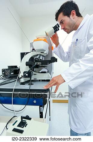 Stock Photo - Researcher. Microscope. Technological Services to Industry. Tecnalia Research and Innovation, Donostia, San Sebastian, Gipuzkoa, Basque Country, Spain.. Fotosearch
