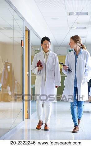 Stock Photograph - Researchers walking in hallway laboratory. Chemical Analysis Laboratory. Technological Services to Industry. Tecnalia Research and Innovation, Donostia, San Sebastian, Gipuzkoa, Basque Country, Spain.. Fotosearch