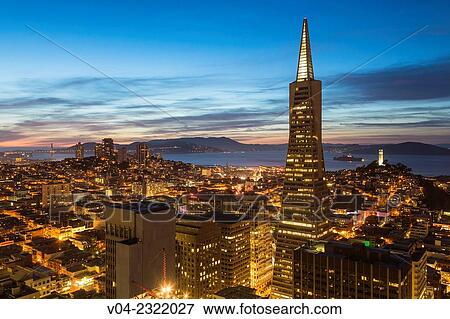 Stock Photo - San Francisco skyline with Transamerica Pyramid at night, California, USA. Fotosearch
