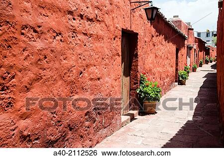 Stock Photograph - Santa Catalina of Siena Monastery 1579. Arequipa. Peru. UNESCO World Heritage Site.. Fotosearch
