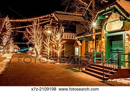 Sun Valley, Sun Valley Village with Christmas lights in the cities of Sun Valley and Ketchum in central Idaho. View Large Photo Image Stock Photo - Sun Valley, Sun Valley Village with Christmas lights in the cities of Sun Valley and Ketchum in central Idaho.. Fotosearch