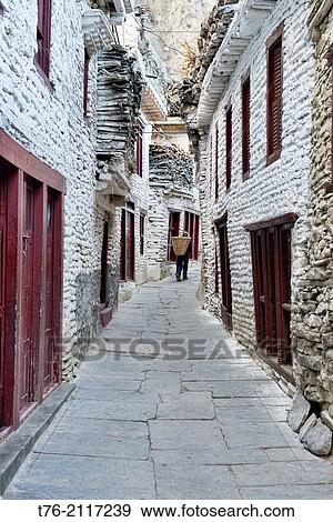 the cobbled streets of Marpha village in the Annapurna region of Nepal. View Large Photo Image Stock Photo - the cobbled streets of Marpha village in the Annapurna region of Nepal.. Fotosearch