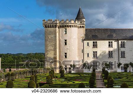 Stock Photograph - The picturesque Chateau de Villandry (Villandry Castle) in the Loire Valley, Indre-et-Loire, France, Europe. Fotosearch