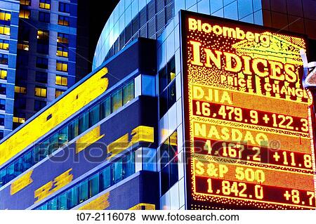 Stock Photo - Time Square, Broadway, Morgan Stanley headquarters building, stock market data ticker tape, Manhattan, New York City, USA.. Fotosearch