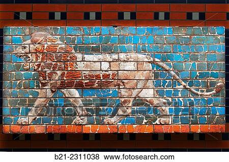 Stock Photo - Turkey, Istanbul, Istanbul Archeological Museum. Lion from the Ishtar Gate" in Babylon (Neo-babylonian), Nebuchadnezzar II period. 605-562 BC, (Glazed brick). ". Fotosearch