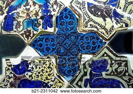 Stock Image - Turkey Istanbul- Konya, Sahip Ata Mosque: Tile mosaic ornamentation of the Mihrab, 1258.. Fotosearch